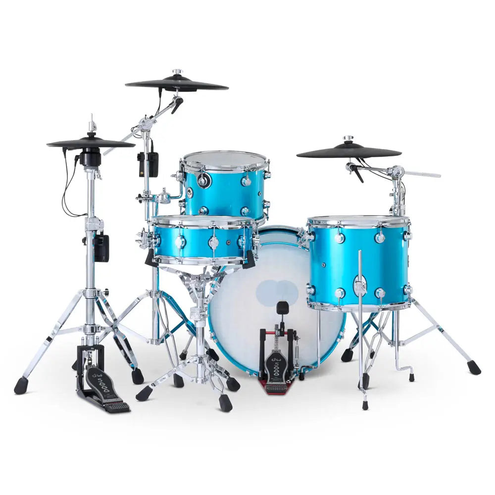 DW DWe 4pc Complete Electronic/Acoustic Drum Set w/Roland Cymbals Laser Blue Metallic - Drum Center Of Portsmouth