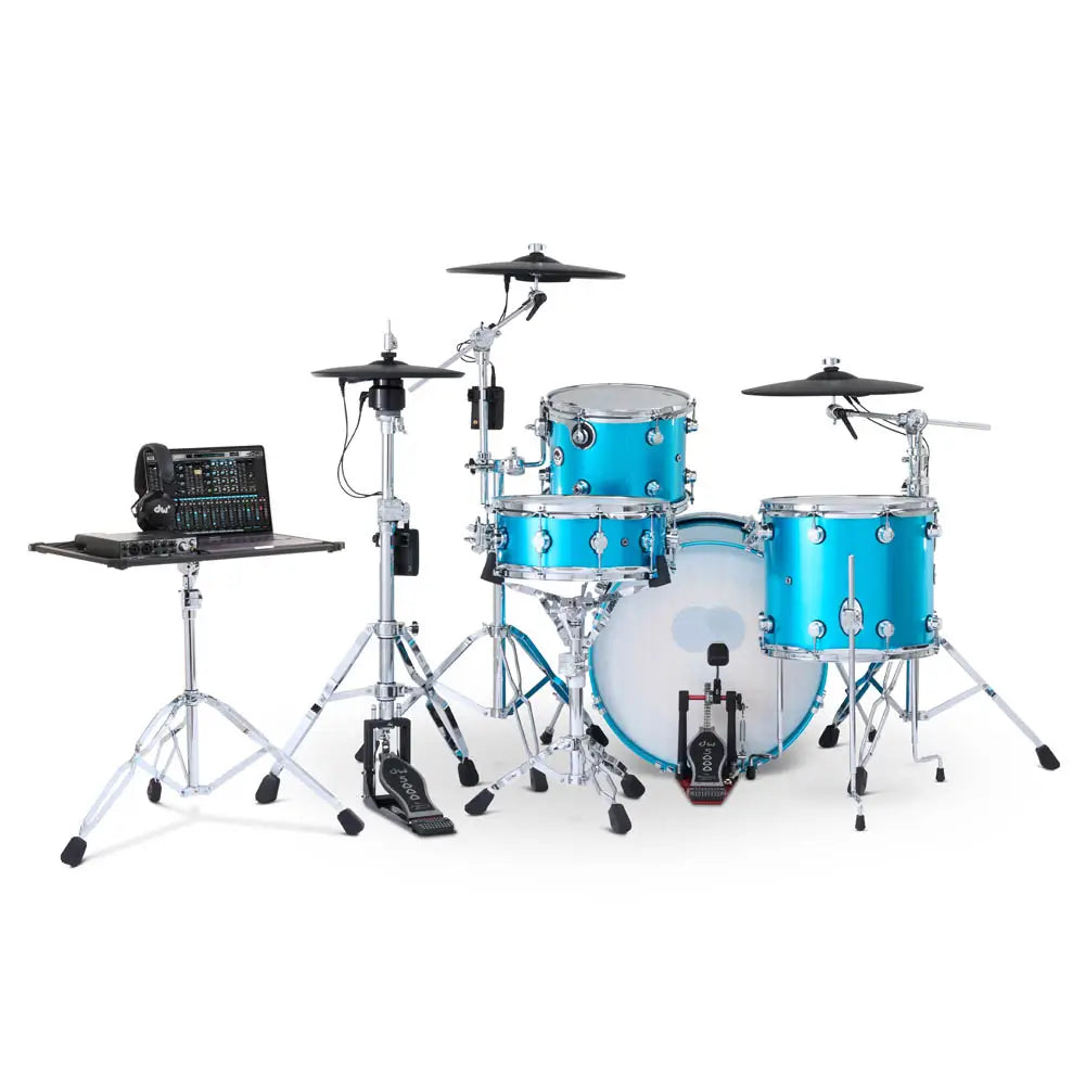 DW DWe 4pc Complete Electronic/Acoustic Drum Set w/Roland Cymbals Laser Blue Metallic - Drum Center Of Portsmouth