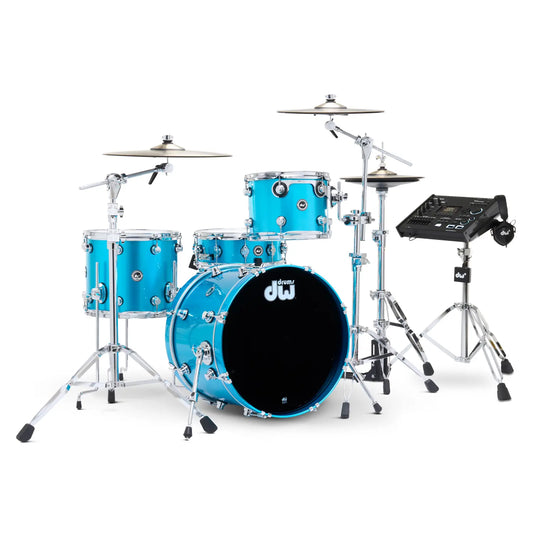 DW DWe 4pc Complete Electronic/Acoustic Drum Set w/Roland V71 Laser Blue Metallic
