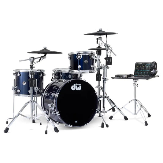 DW DWe 4pc Complete Electronic/Acoustic Drum Set w/Roland Cymbals Midnight Blue Metallic - Drum Center Of Portsmouth