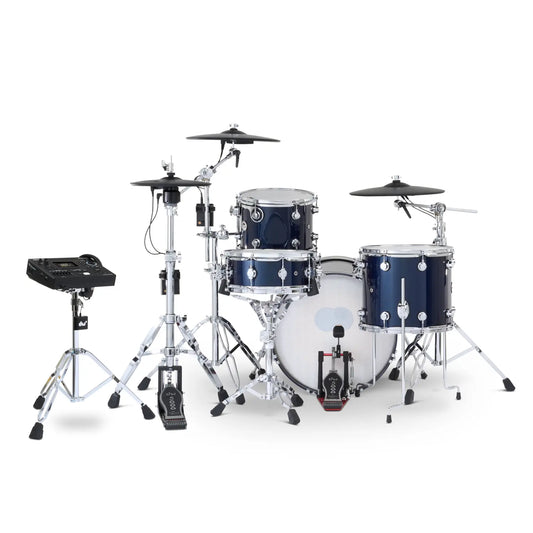 DW DWe 4pc Complete Electronic/Acoustic Drum Set w/Roland Cymbals & V51 Midnight Blue Metallic
