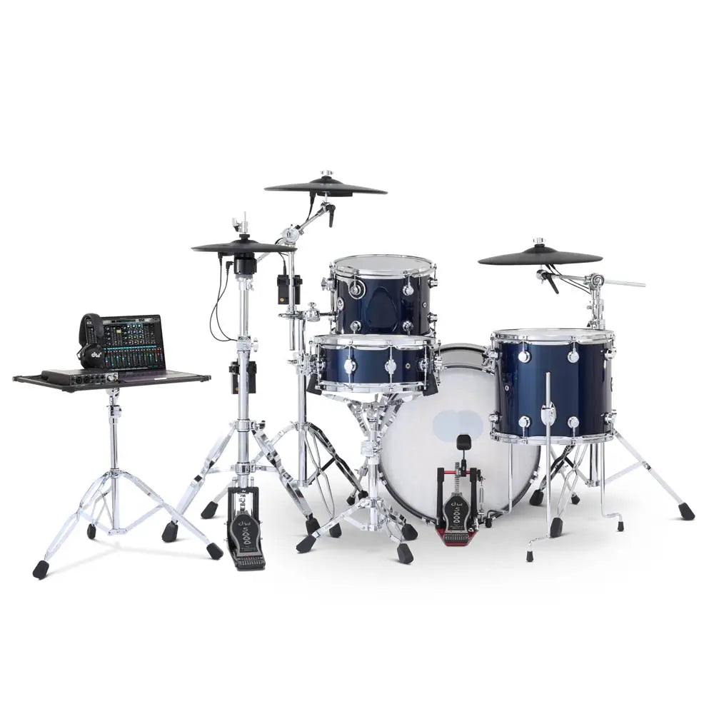 DW DWe 4pc Complete Electronic/Acoustic Drum Set w/Roland Cymbals Midnight Blue Metallic - Drum Center Of Portsmouth