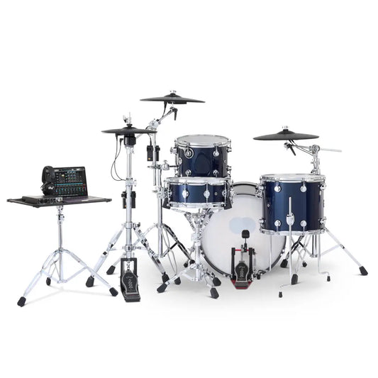 DW DWe 4pc Complete Electronic/Acoustic Drum Set w/Roland Cymbals Midnight Blue Metallic - Drum Center Of Portsmouth