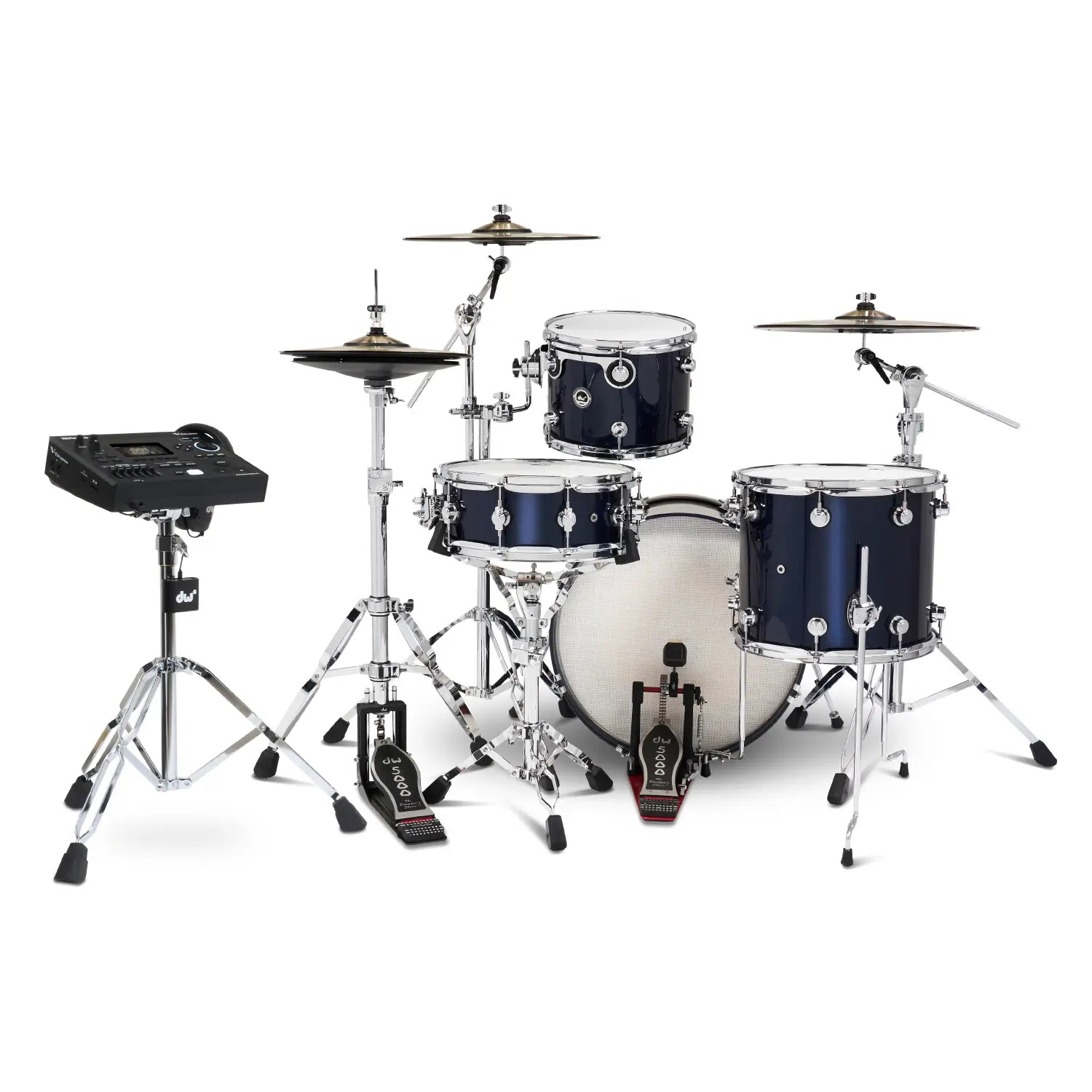 DW DWe 4pc Complete Electronic/Acoustic Drum Set w/Roland V51 Midnight Blue Metallic