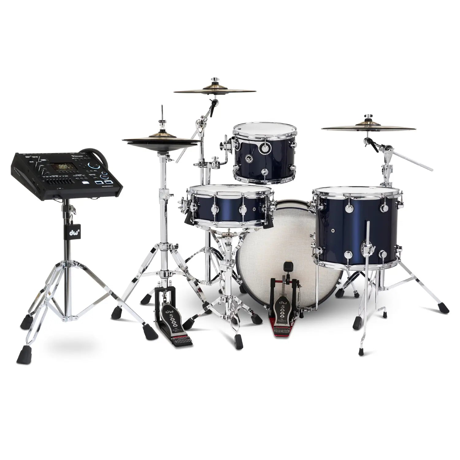 DW DWe 4pc Complete Electronic/Acoustic Drum Set w/Roland V71 Midnight Blue Metallic