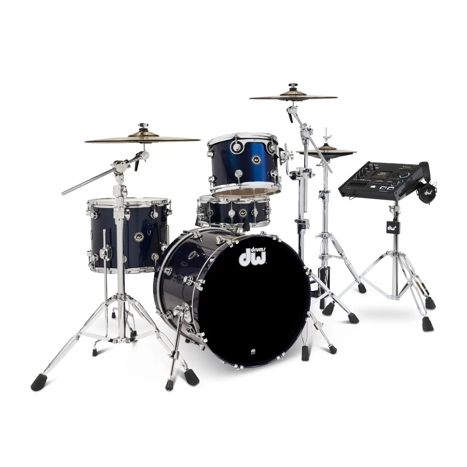 DW DWe 4pc Complete Electronic/Acoustic Drum Set w/Roland V71 Midnight Blue Metallic