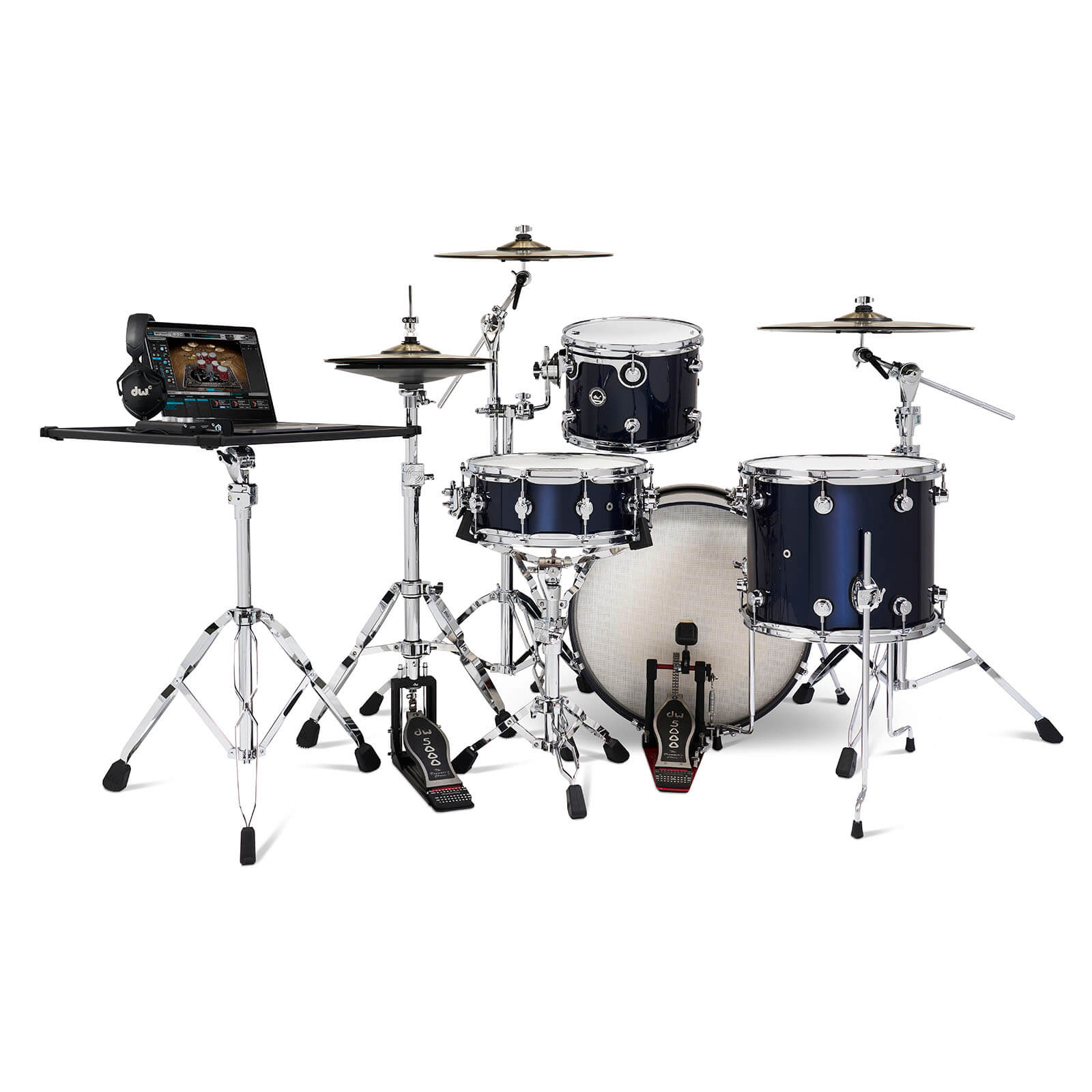 DW DWe 4pc Complete Electronic/Acoustic Drum Set Midnight Blue Metallic