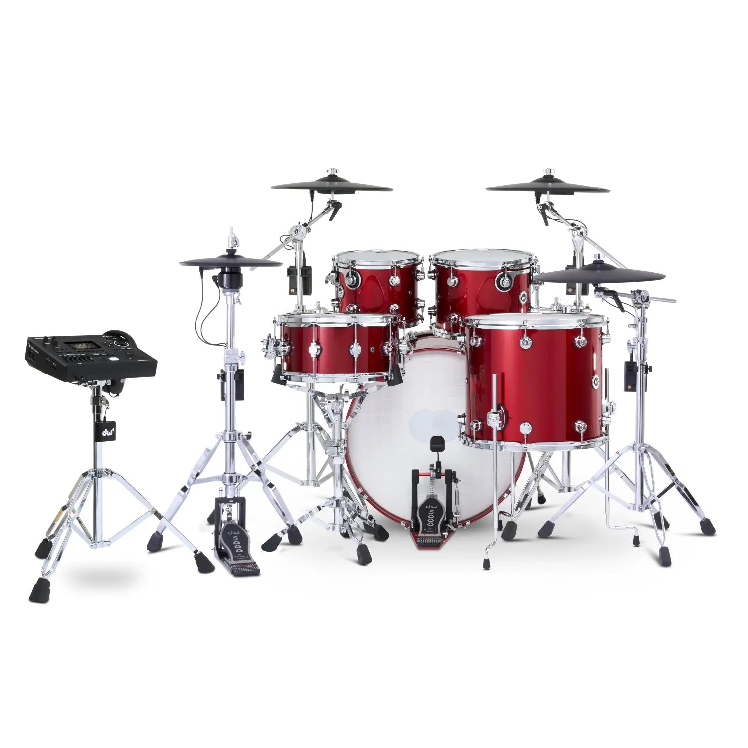 DW DWe 5pc Complete Electronic/Acoustic Drum Set w/Roland Cymbals & V51 Black Cherry Metallic