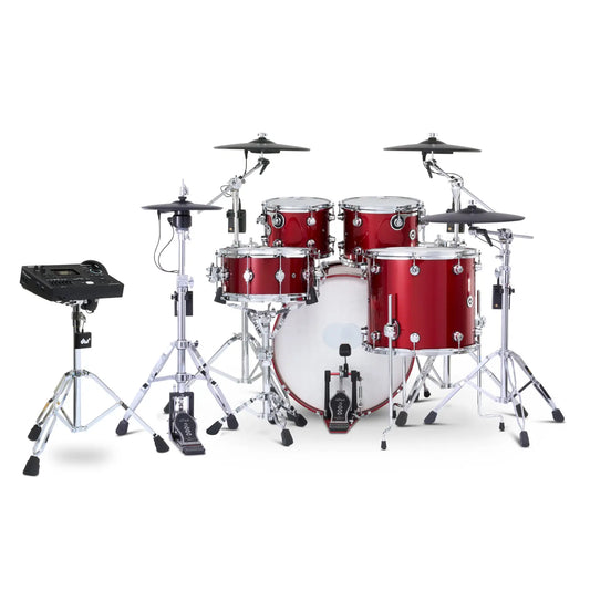 DW DWe 5pc Complete Electronic/Acoustic Drum Set w/Roland Cymbals & V51 Black Cherry Metallic