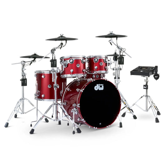 DW DWe 5pc Complete Electronic/Acoustic Drum Set w/Roland Cymbals & V51 Black Cherry Metallic