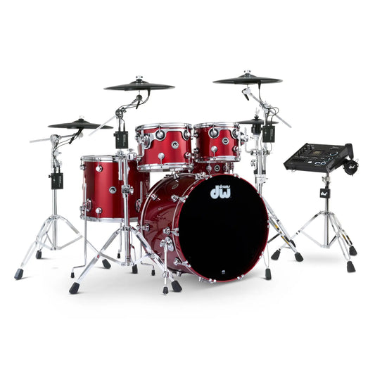 DW DWe 5pc Complete Electronic/Acoustic Drum Set w/Roland Cymbals & V71 Black Cherry Metallic