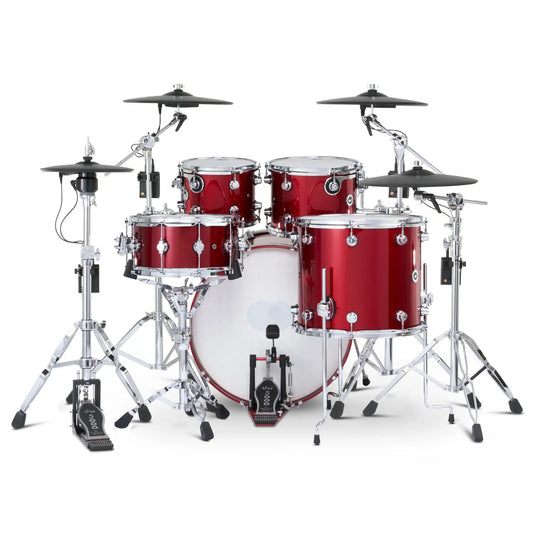 DW DWe 5pc Complete Electronic/Acoustic Drum Set w/Roland Cymbals & V71 Black Cherry Metallic