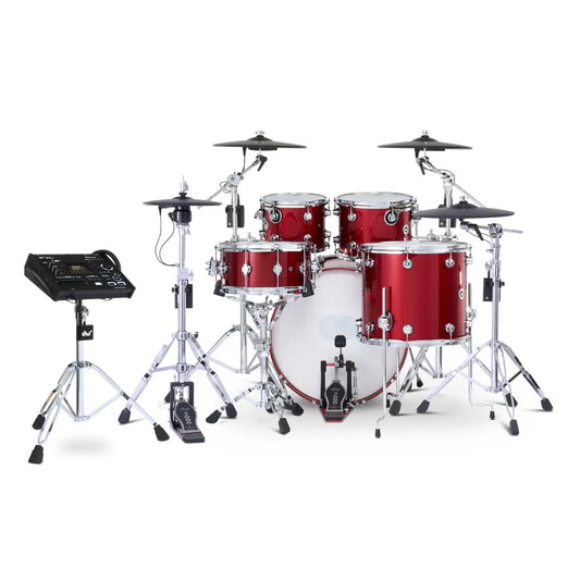 DW DWe 5pc Complete Electronic/Acoustic Drum Set w/Roland Cymbals & V71 Black Cherry Metallic