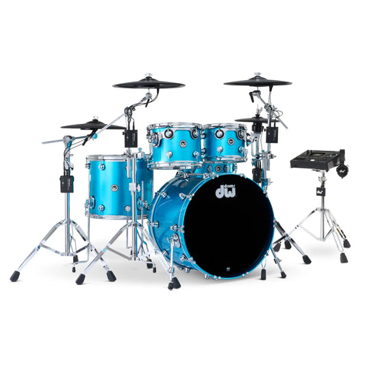 DW DWe 5pc Complete Electronic/Acoustic Drum Set w/Roland Cymbals & V51 Laser Blue Metallic