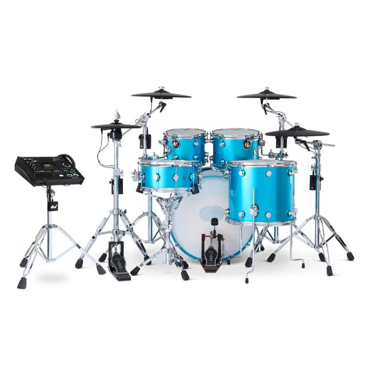 DW DWe 5pc Complete Electronic/Acoustic Drum Set w/Roland Cymbals & V71 Laser Blue Metallic