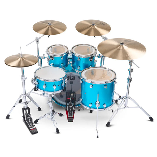 DW DWe 5pc Complete Electronic/Acoustic Drum Set w/Roland Cymbals & V71 Laser Blue Metallic