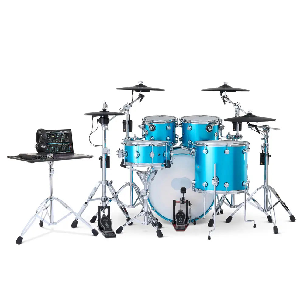 DW DWe 5pc Complete Electronic/Acoustic Drum Set w/Roland Cymbals Laser Blue Metallic - Drum Center Of Portsmouth
