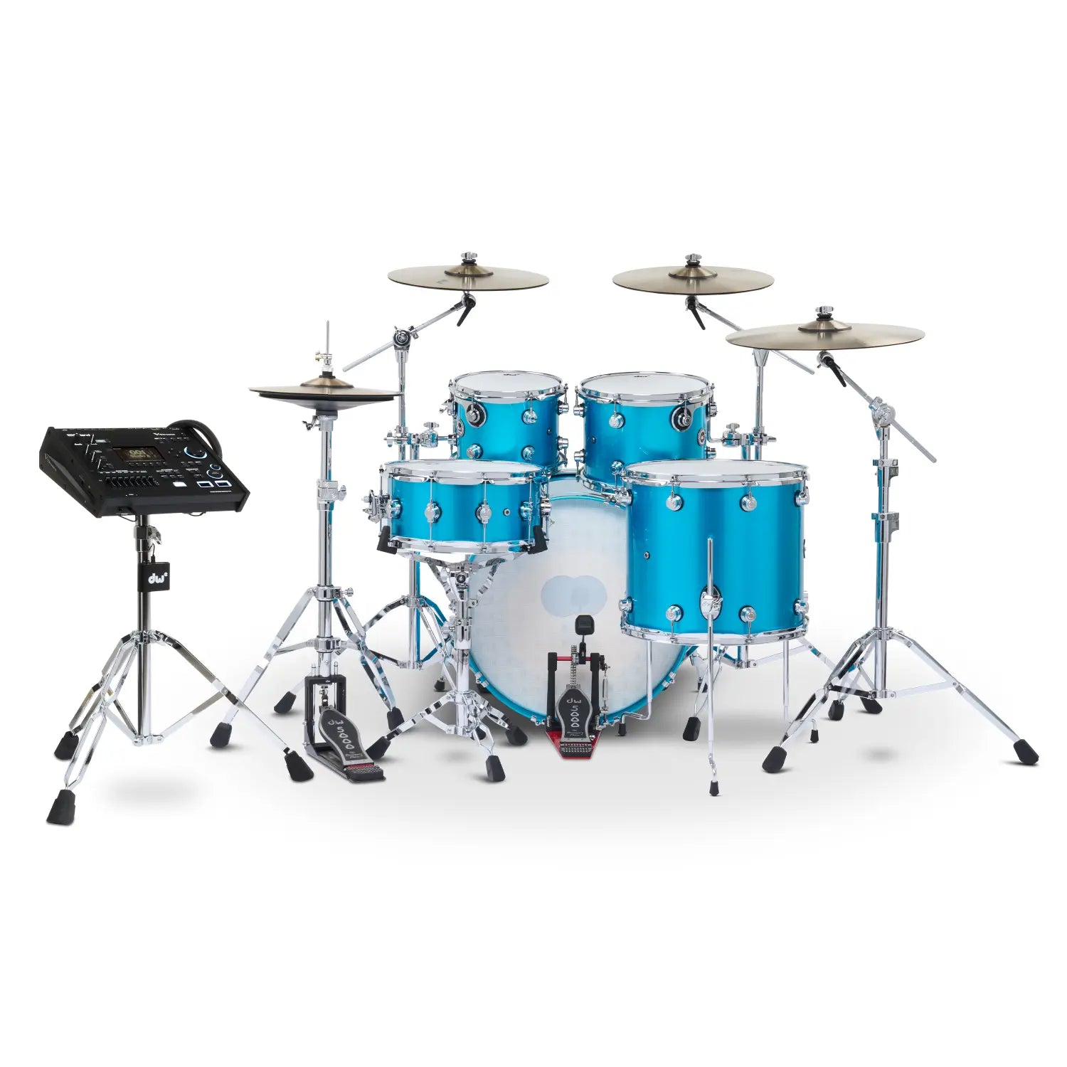 DW DWe 5pc Complete Electronic/Acoustic Drum Set w/Roland V71 Laser Blue Metallic