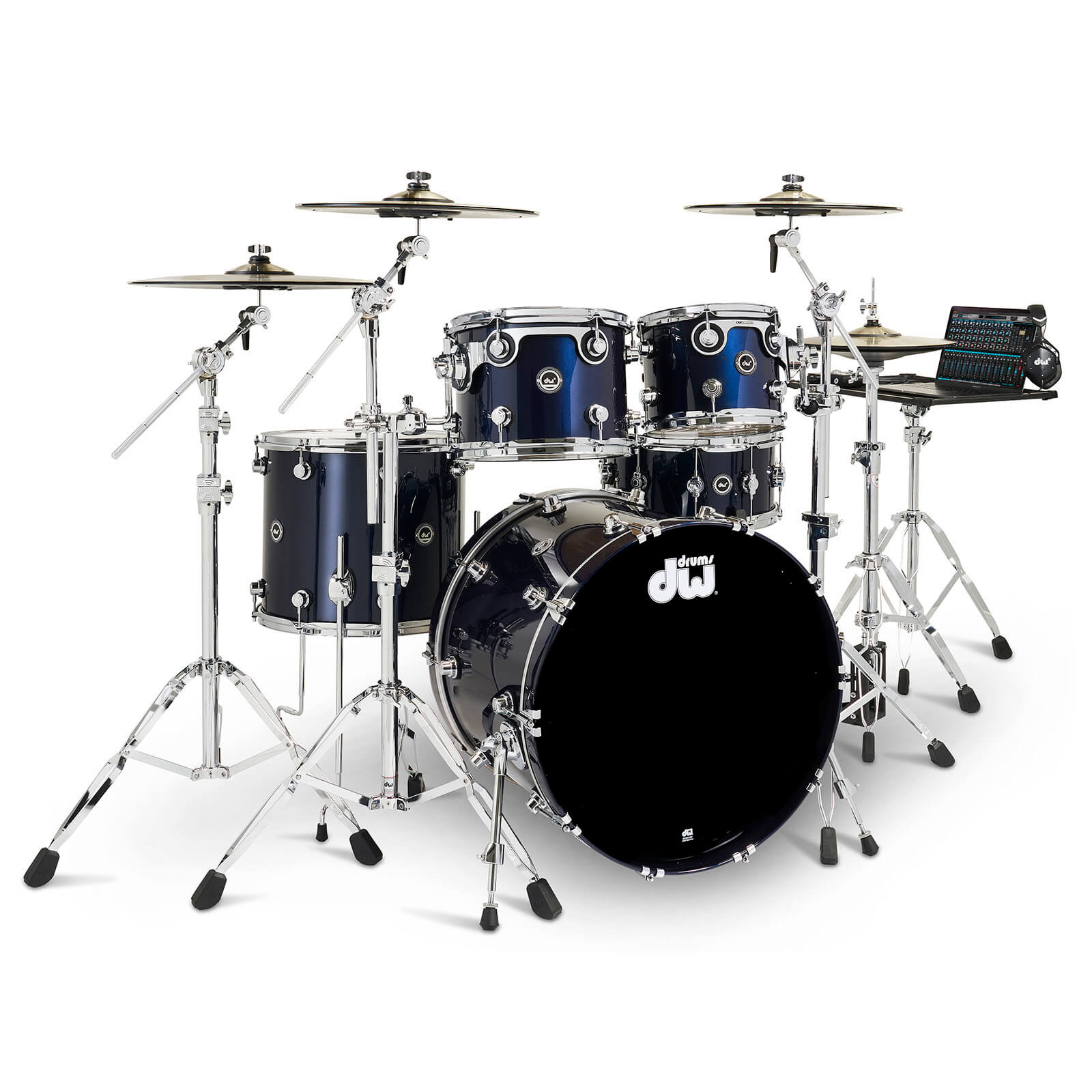 DW e Wireless Acoustic-Electronic Convertible 5-Piece Drum Set Bundle With 22 Bass Drum, Midnight Blue