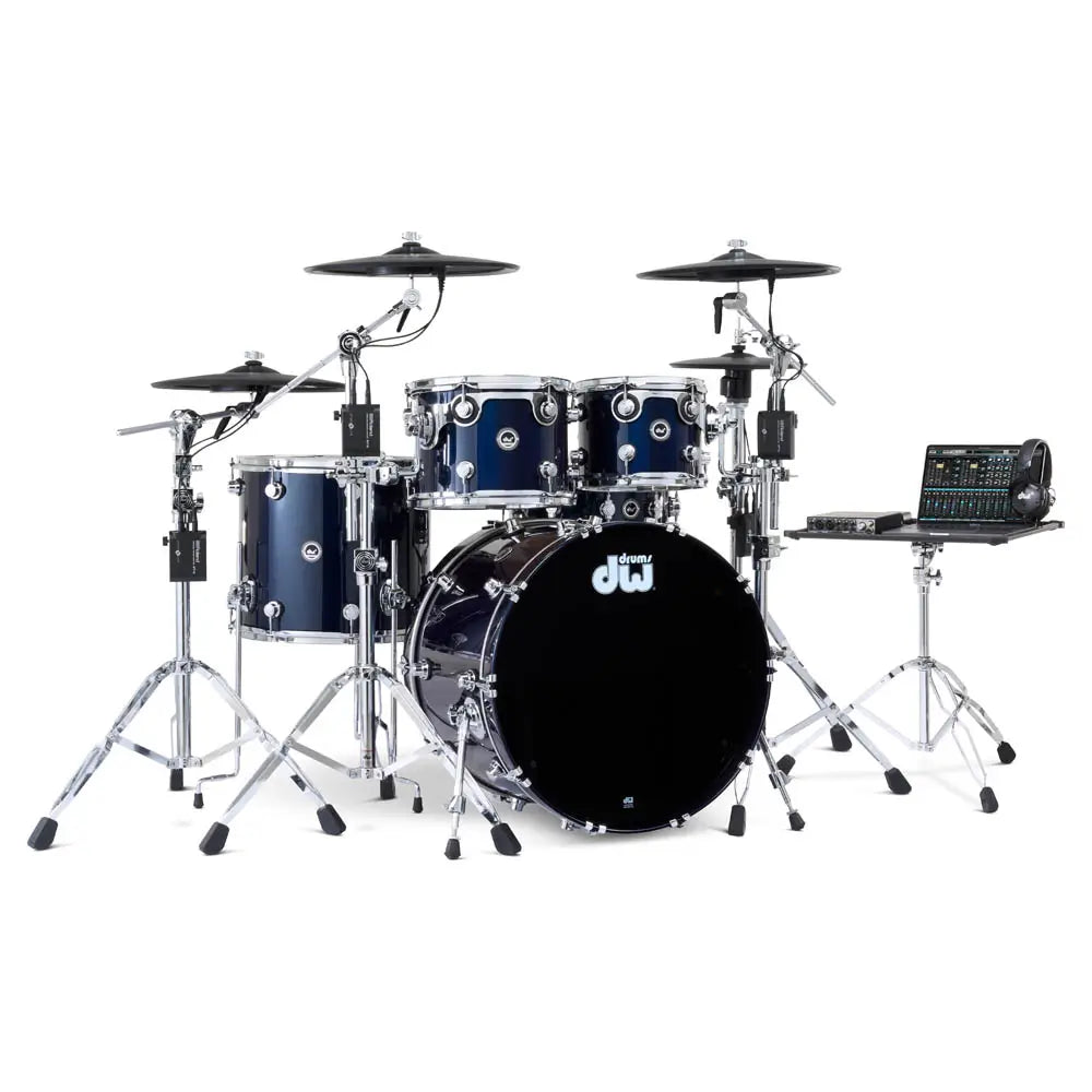 DW DWe 5pc Complete Electronic/Acoustic Drum Set w/Roland Cymbals Midnight Blue Metallic - Drum Center Of Portsmouth