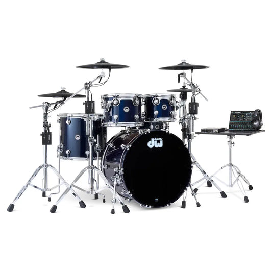 DW DWe 5pc Complete Electronic/Acoustic Drum Set w/Roland Cymbals Midnight Blue Metallic - Drum Center Of Portsmouth