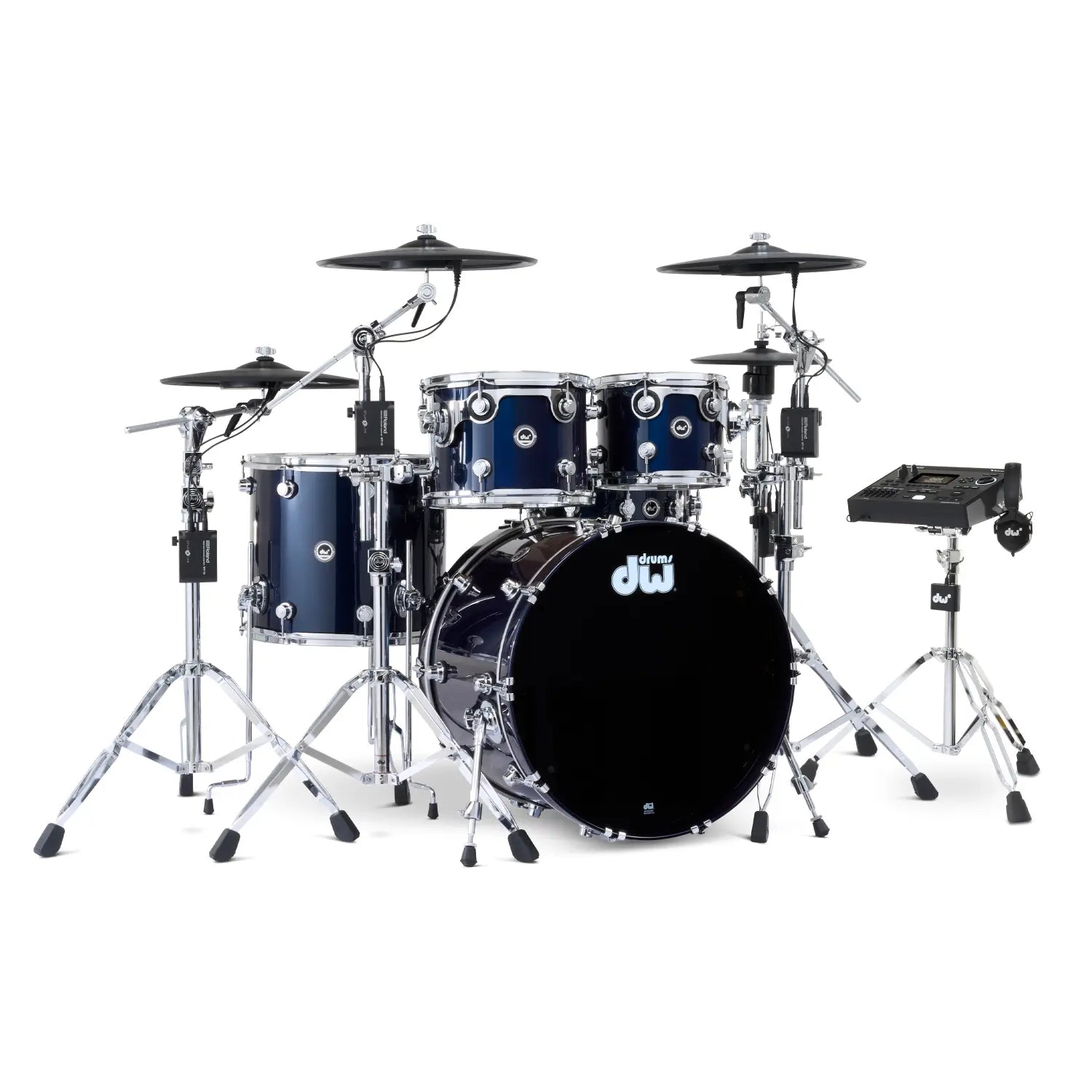 DW DWe 5pc Complete Electronic/Acoustic Drum Set w/Roland Cymbals & V51 Midnight Blue Metallic