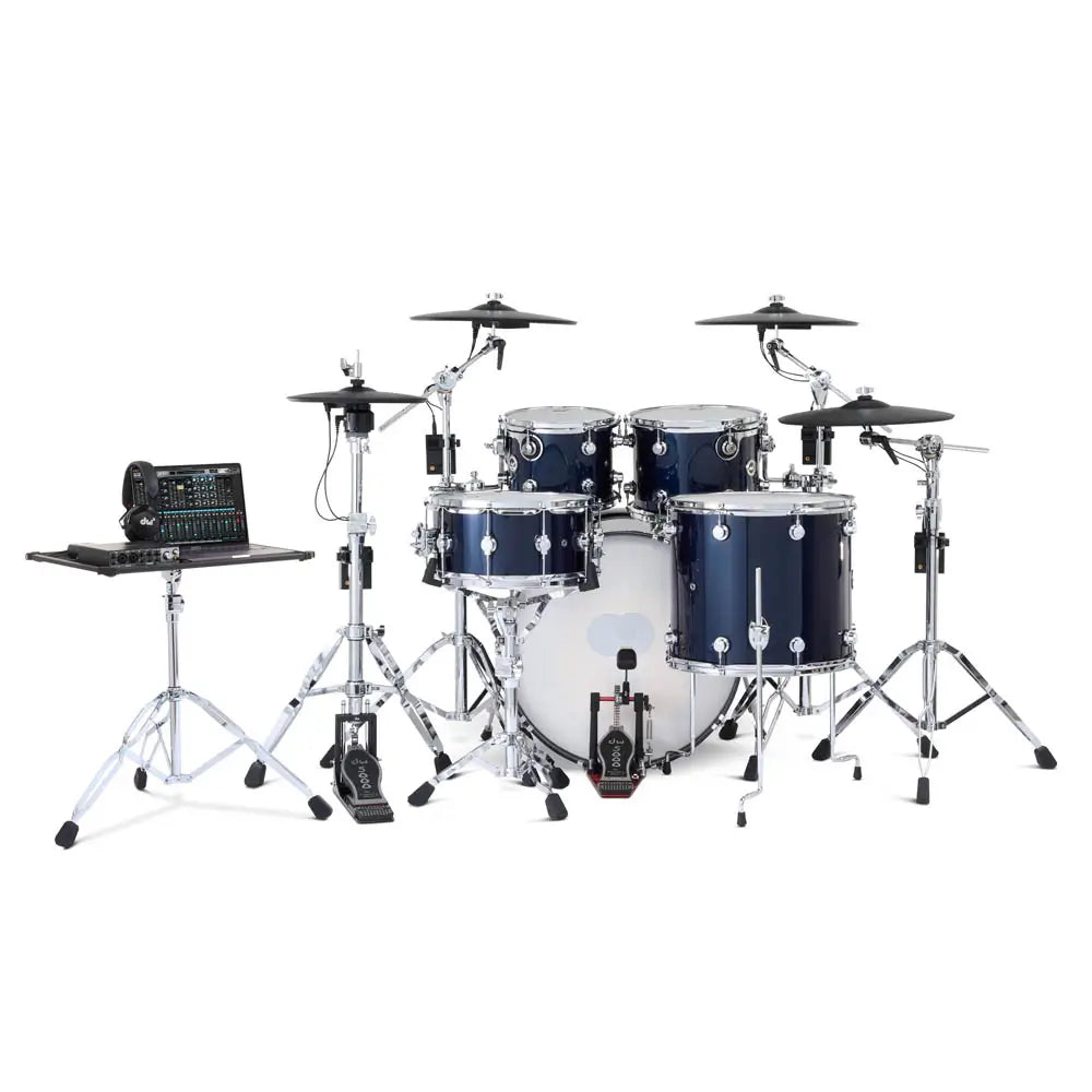 DW DWe 5pc Complete Electronic/Acoustic Drum Set w/Roland Cymbals Midnight Blue Metallic - Drum Center Of Portsmouth