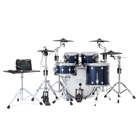 DW DWe 5pc Complete Electronic/Acoustic Drum Set w/Roland Cymbals Midnight Blue Metallic - Drum Center Of Portsmouth