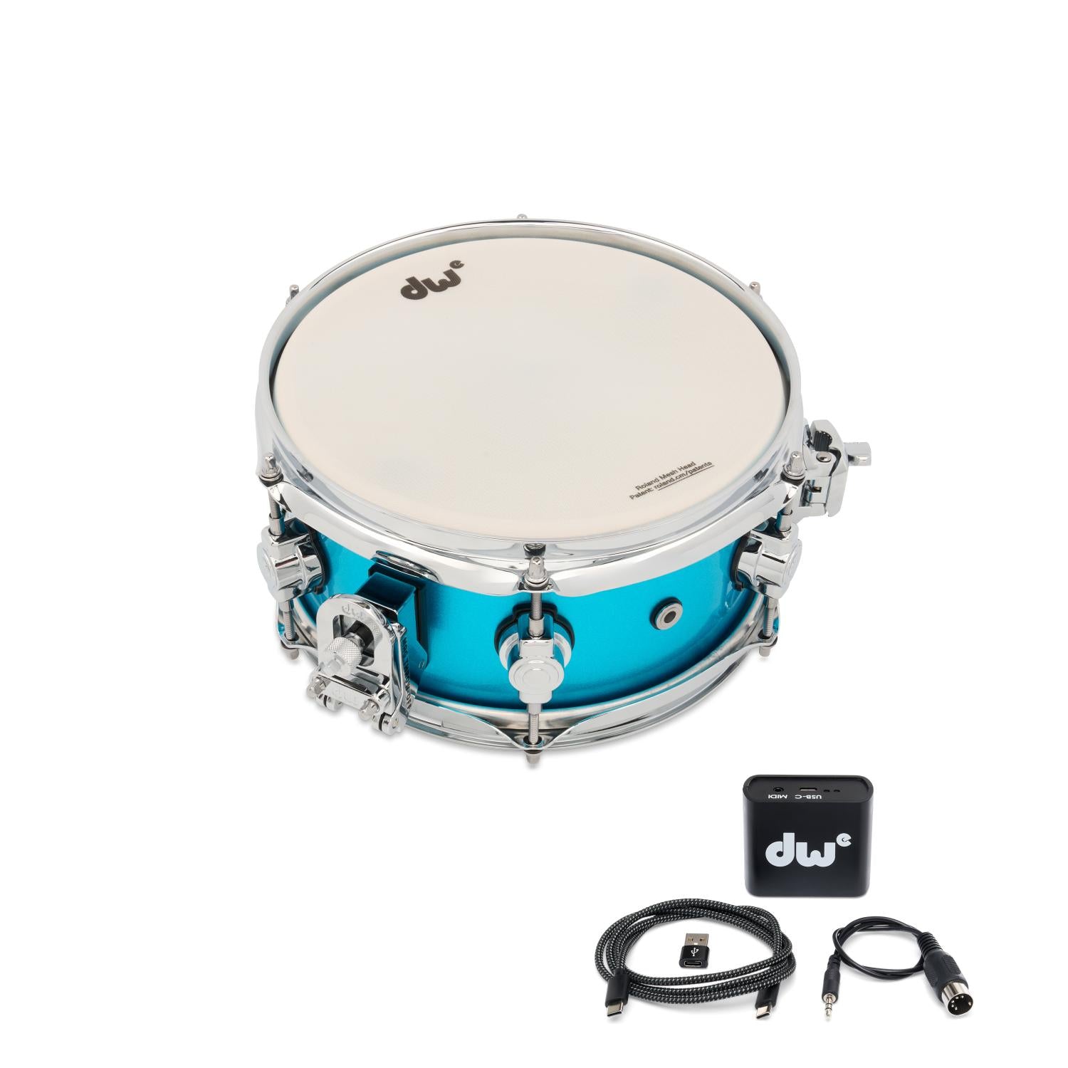 DW DWe Electronic/Acoustic Snare Drum 10x5 Laser Blue Metallic - Drum Center Of Portsmouth