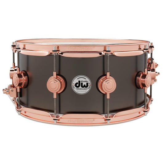 DW Collectors Satin Black Brass Snare Drum 14x6.5 w/Copper Hardware - Drum Center Of Portsmouth