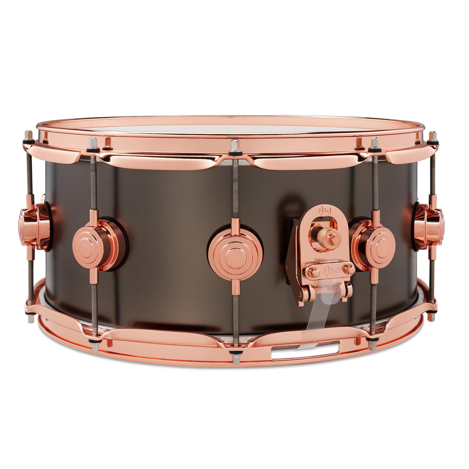 DW Collectors Satin Black Brass Snare Drum 14x6.5 w/Copper Hardware - Drum Center Of Portsmouth