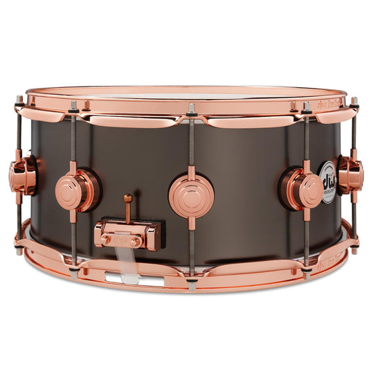 DW Collectors Satin Black Brass Snare Drum 14x6.5 w/Copper Hardware - Drum Center Of Portsmouth