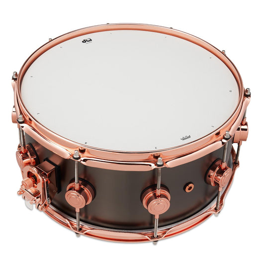 DW Collectors Satin Black Brass Snare Drum 14x6.5 w/Copper Hardware - Drum Center Of Portsmouth