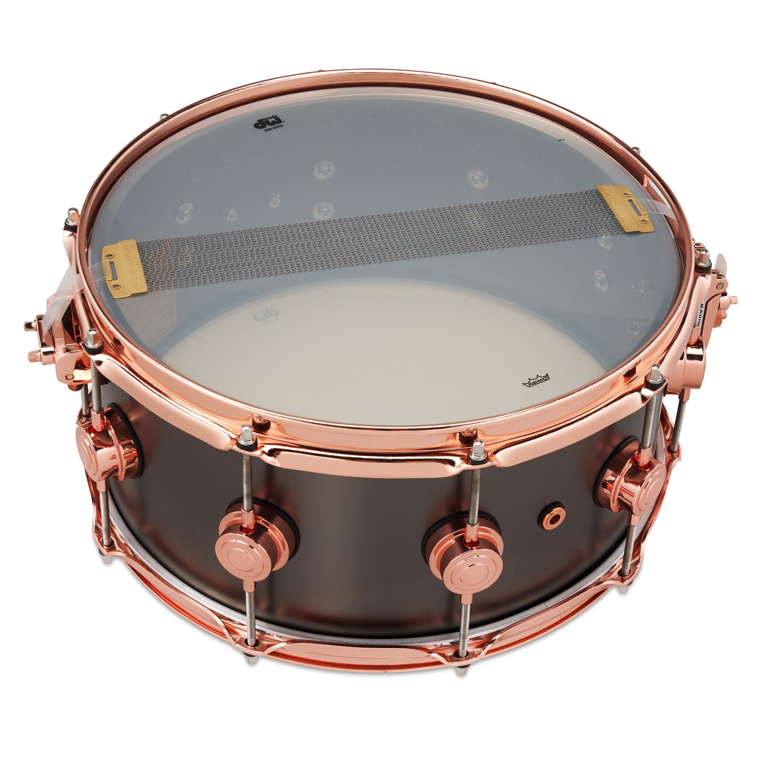 DW Collectors Satin Black Brass Snare Drum 14x6.5 w/Copper Hardware - Drum Center Of Portsmouth