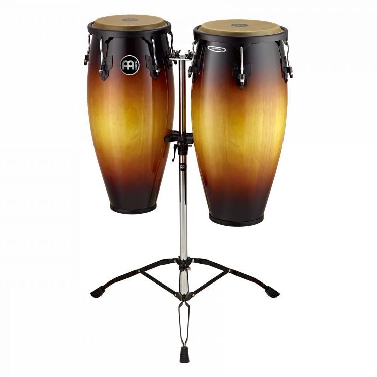 Meinl Headliner Wood Congas 10 & 11 Set, Incl. Double Braced Tripod Stand Vintage Sunburst - Drum Center Of Portsmouth