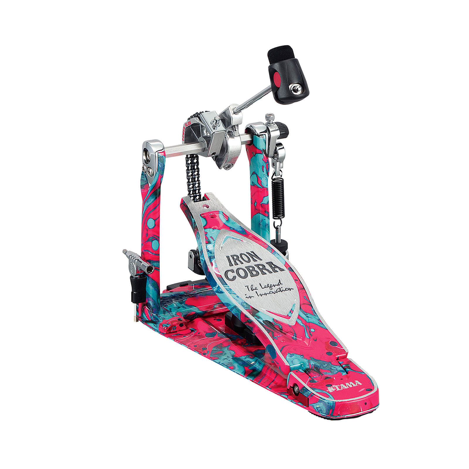 EMBARGOED UNTIL JAN 10 - Tama 50th Anniversary Iron Cobra Marble Coral Swirl Power Glide Single Pedal - Drum Center Of Portsmouth