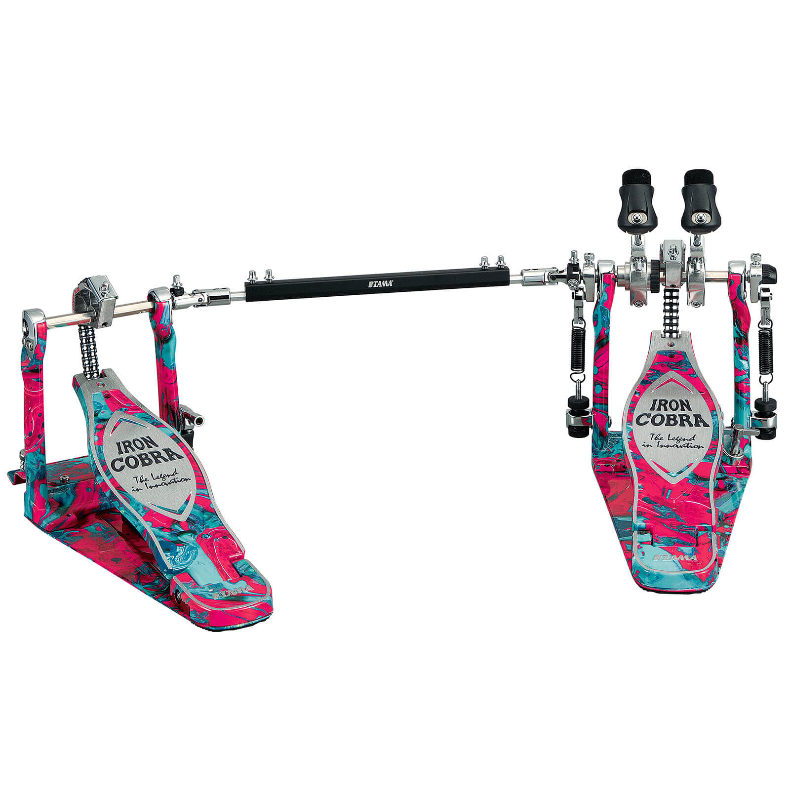 cobra pedal Tama 50th Anniversary Iron Cobra Marble Coral Swirl Power Glide Twin Pedal