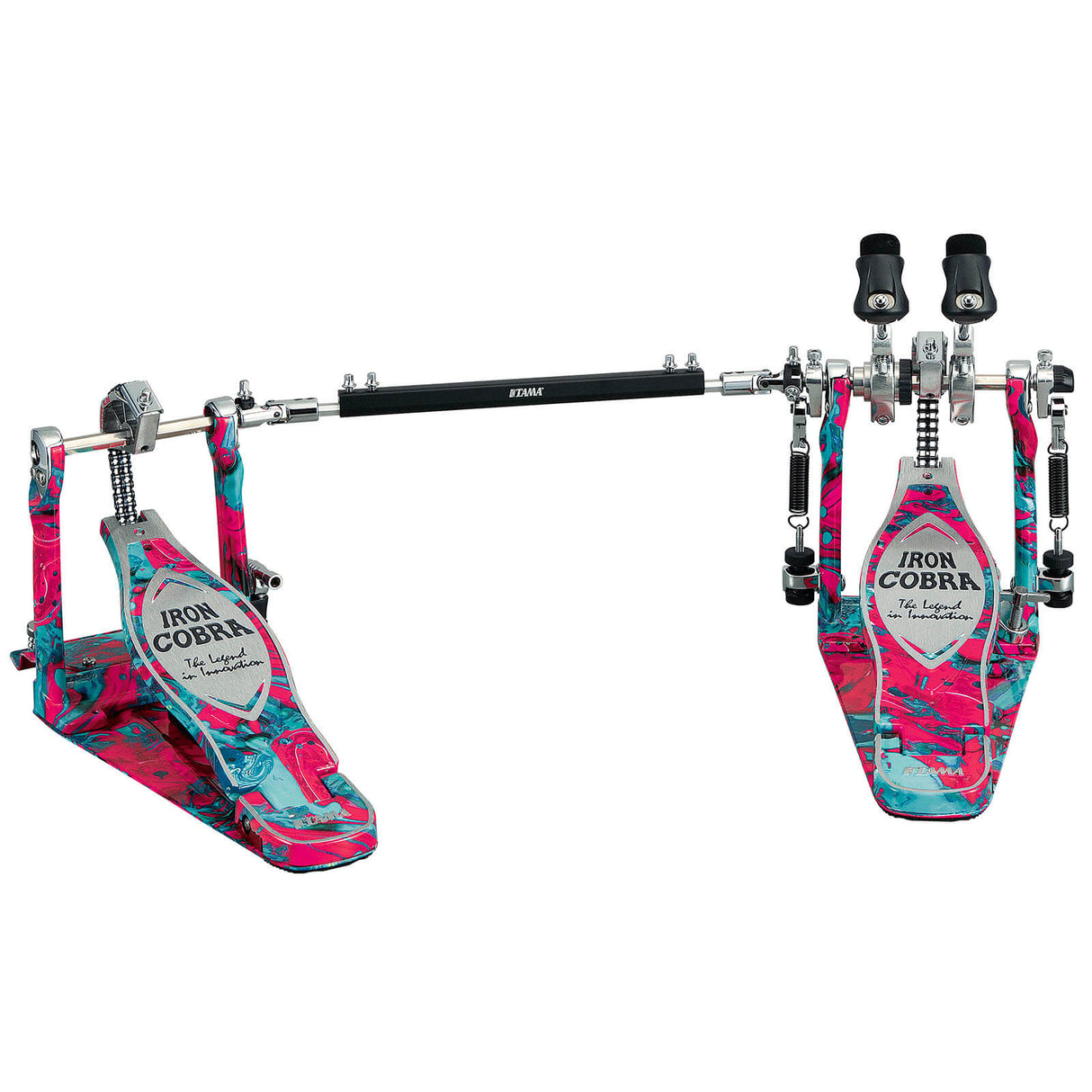 EMBARGOED UNTIL JAN 10 - Tama 50th Anniversary Iron Cobra Marble Coral Swirl Power Glide Twin Pedal - Drum Center Of Portsmouth