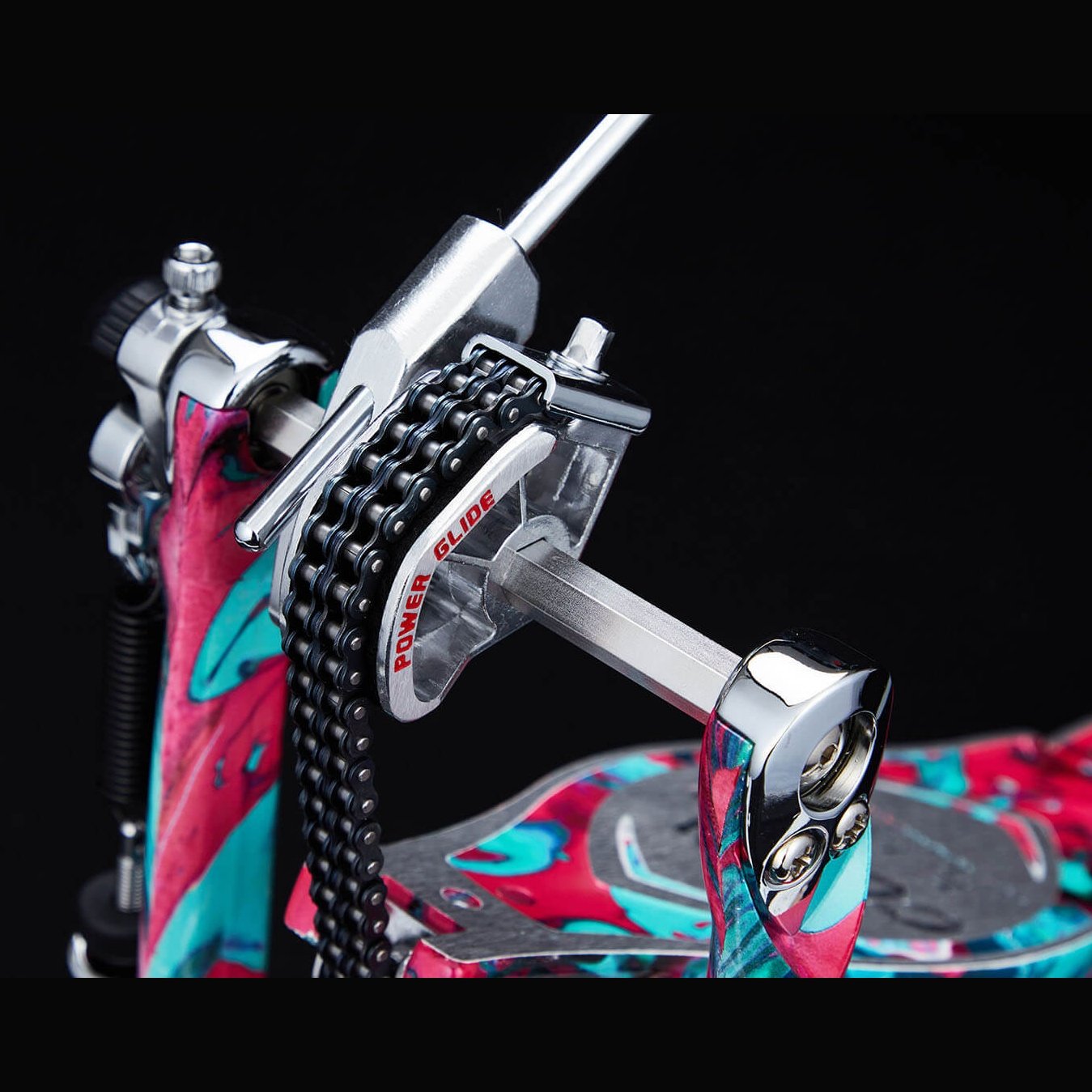 EMBARGOED UNTIL JAN 10 - Tama 50th Anniversary Iron Cobra Marble Coral Swirl Power Glide Twin Pedal - Drum Center Of Portsmouth