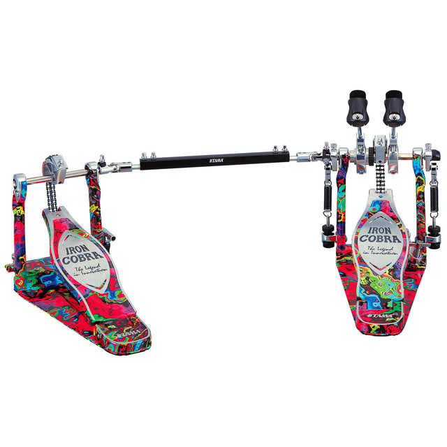 EMBARGOED UNTIL JAN 10 - Tama 50th Anniversary Iron Cobra Marble Psychedelic Rainbow Power Glide Twin Pedal - Drum Center Of Portsmouth