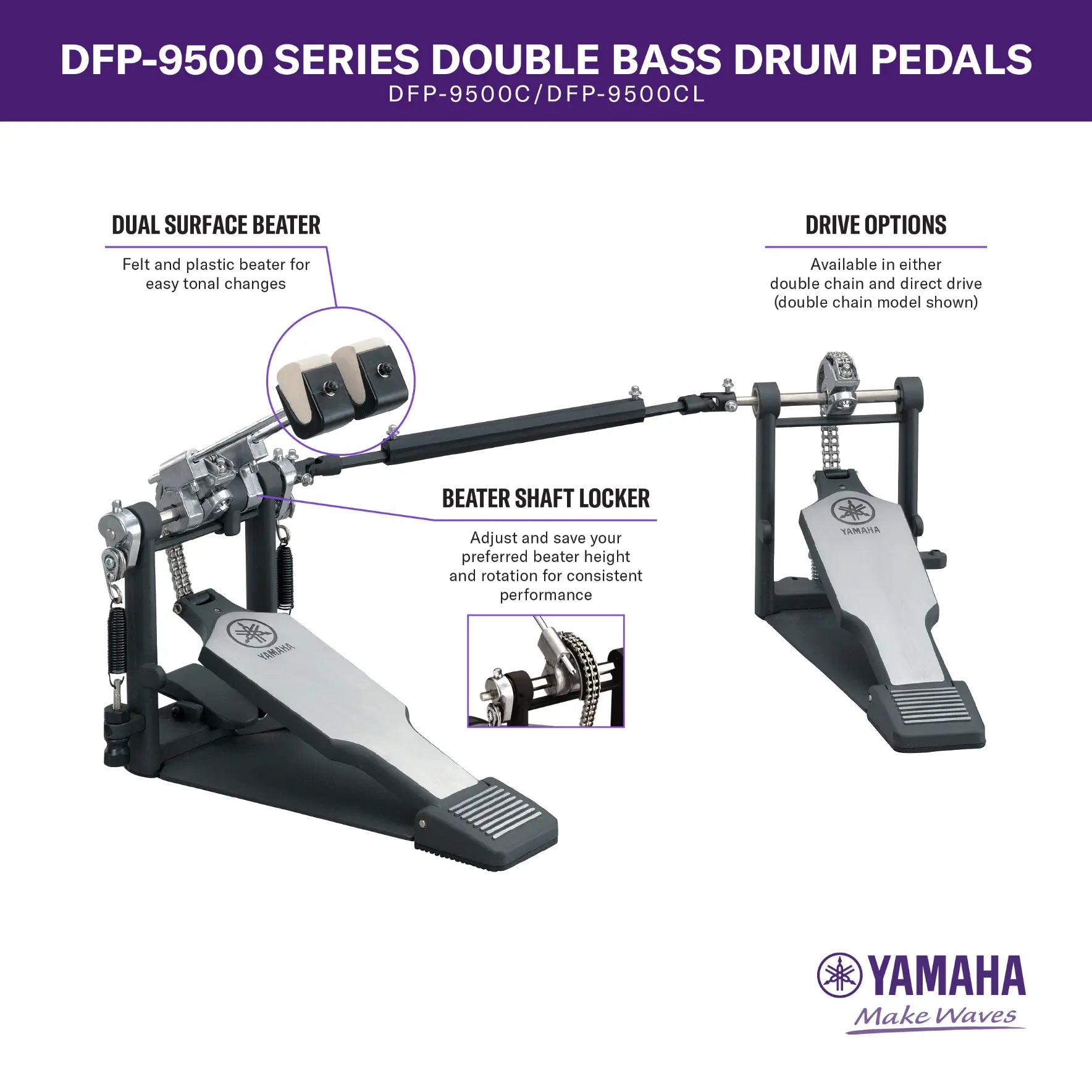 yamaha direct drive double pedal Yamaha DFP-9500C 9500 Double Pedal Double Chain Drive