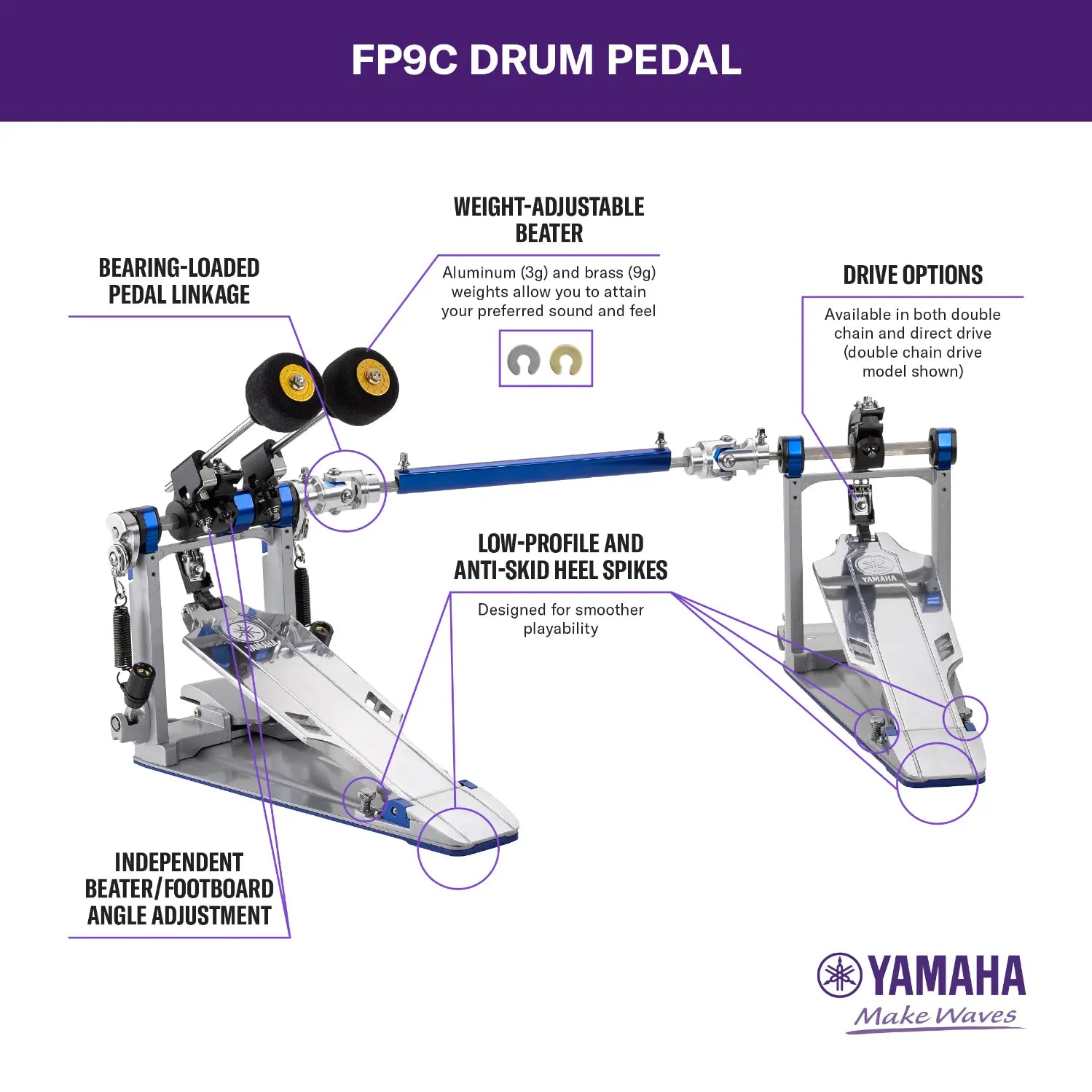 Yamaha DFP-9C Professional Chain Drive Double Bass Drum Pedal w/Case - Drum Center Of Portsmouth