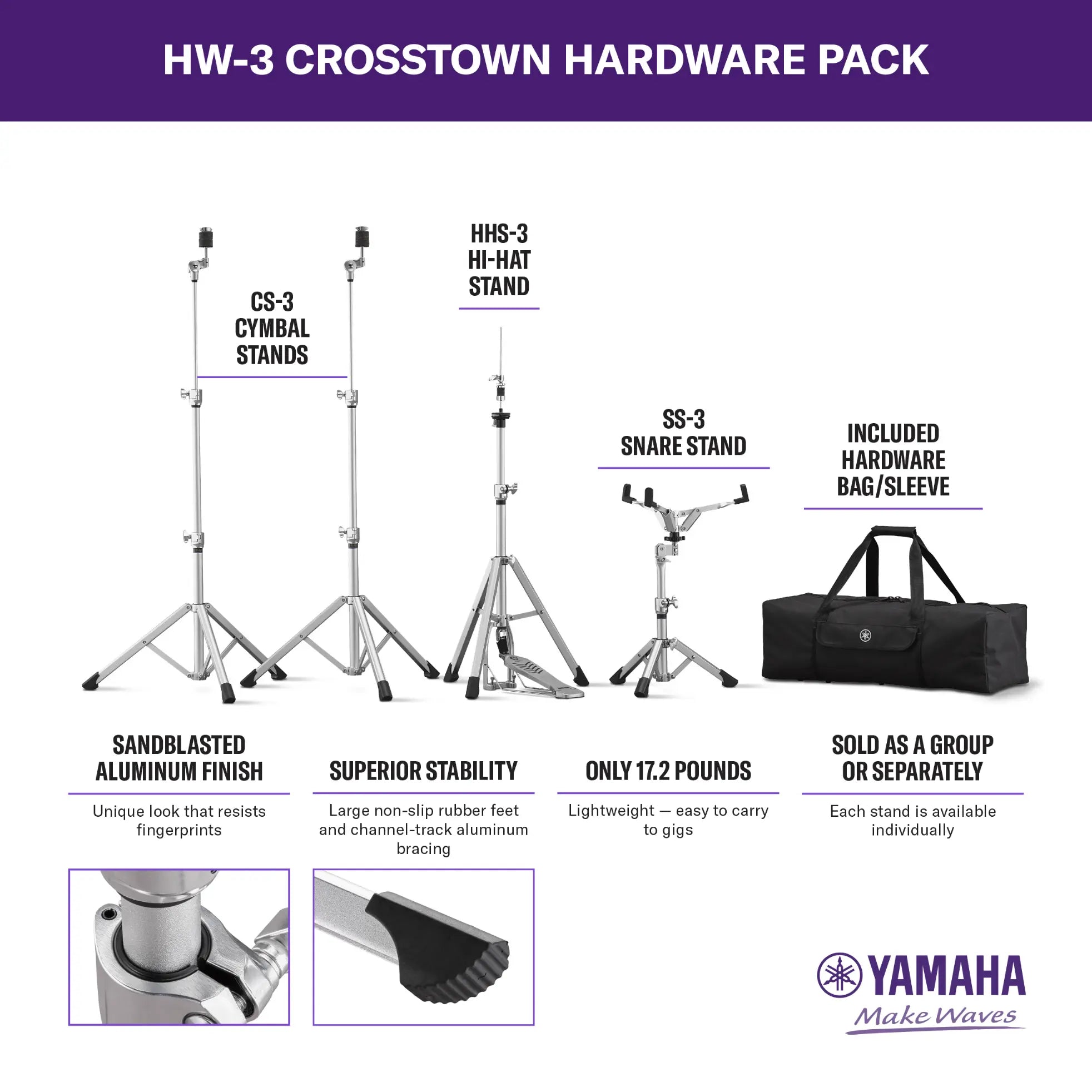 Yamaha HW-3 Crosstown Advanced Lightweight Hardware Pack - Drum Center Of Portsmouth