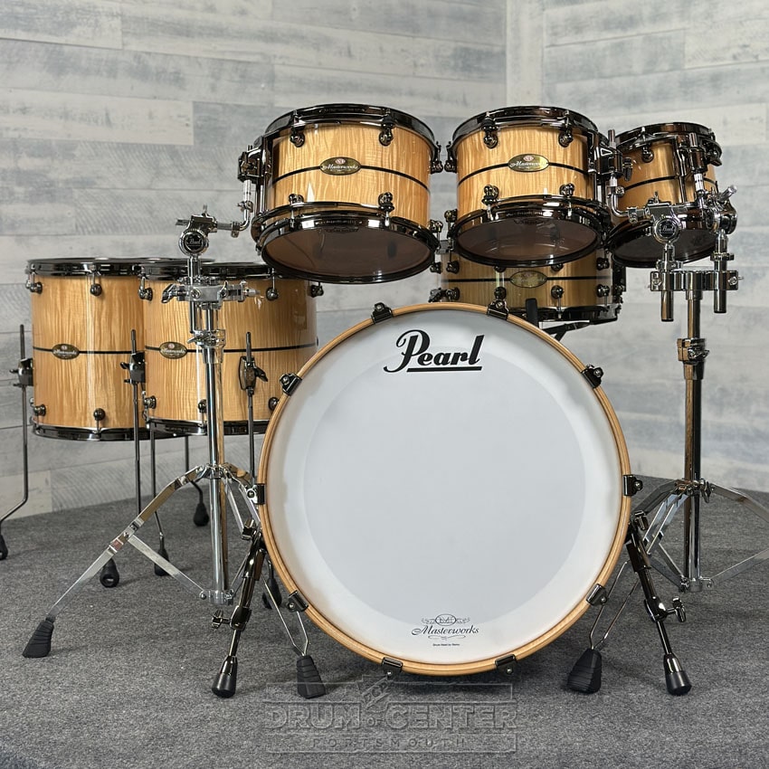 Pearl Masterworks 7pc Drum Set Fiddleback White Sycamore w/Black Nickel Hardware - Drum Center Of Portsmouth