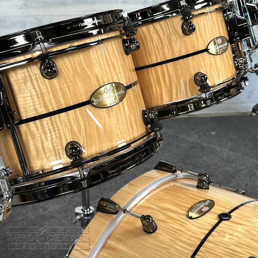 Pearl Masterworks 7pc Drum Set Fiddleback White Sycamore w/Black Nickel Hardware - Drum Center Of Portsmouth