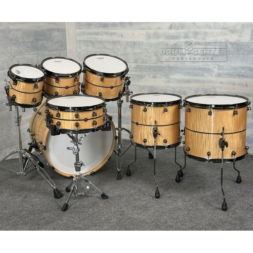 Pearl Masterworks 7pc Drum Set Fiddleback White Sycamore w/Black Nickel Hardware - Drum Center Of Portsmouth