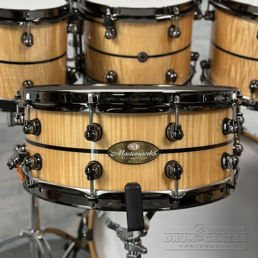Pearl Masterworks 7pc Drum Set Fiddleback White Sycamore w/Black Nickel Hardware - Drum Center Of Portsmouth