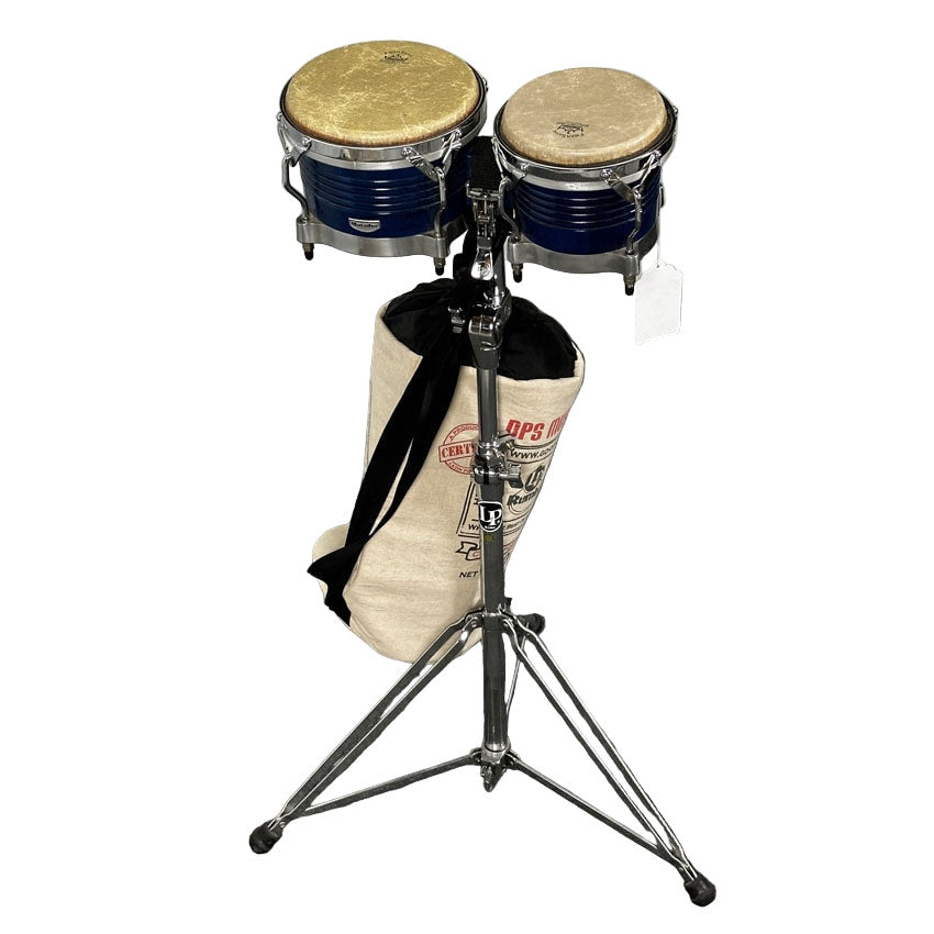 Used LP Matador Bongos Blue w/Stand & Padded Bag - Good - Drum Center Of Portsmouth