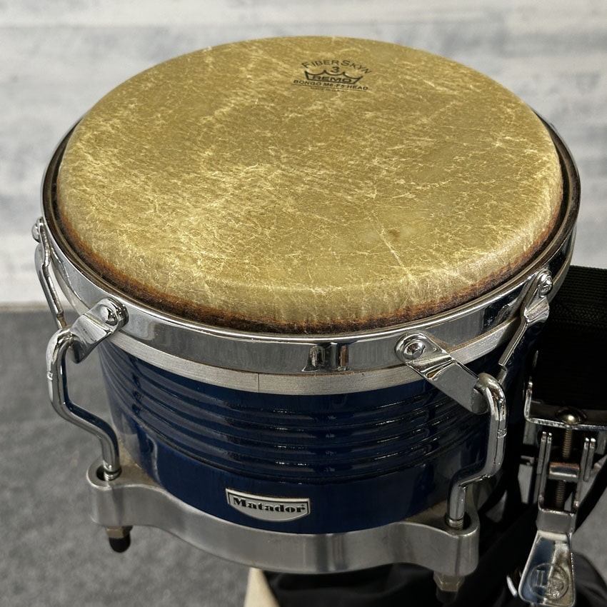 Used LP Matador Bongos Blue w/Stand & Padded Bag - Good - Drum Center Of Portsmouth