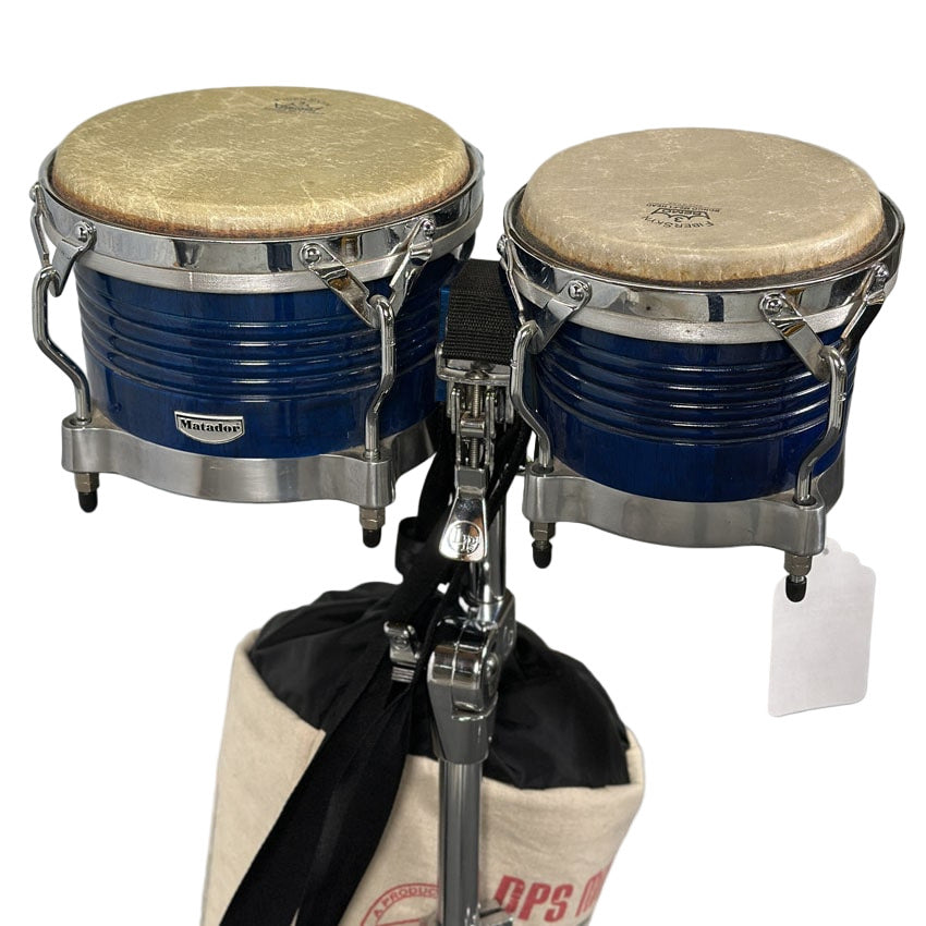 Used LP Matador Bongos Blue w/Stand & Padded Bag - Good - Drum Center Of Portsmouth